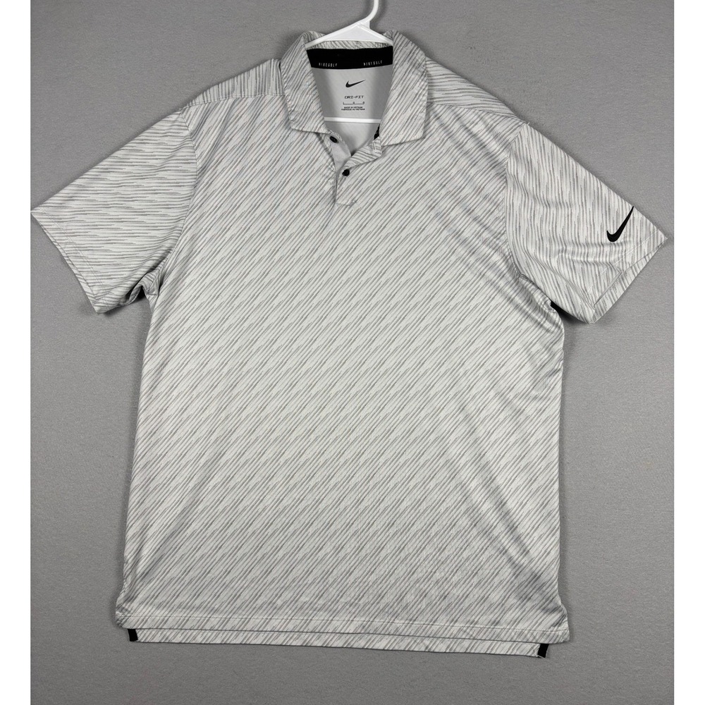 Nike Golf Dri-FIT Polo Shirt Diagonal Stripe Large Gray White